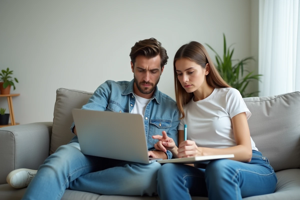 Couple consultant en ligne les délais et démarches pour obtenir la garantie Visale