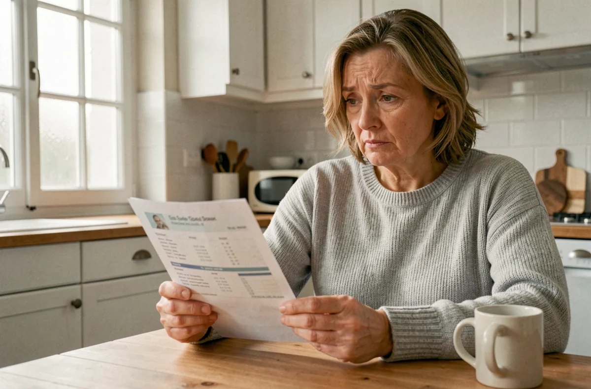 Femme consultant un relevé bancaire de la Banque Postale avec une transaction débit sans nom
