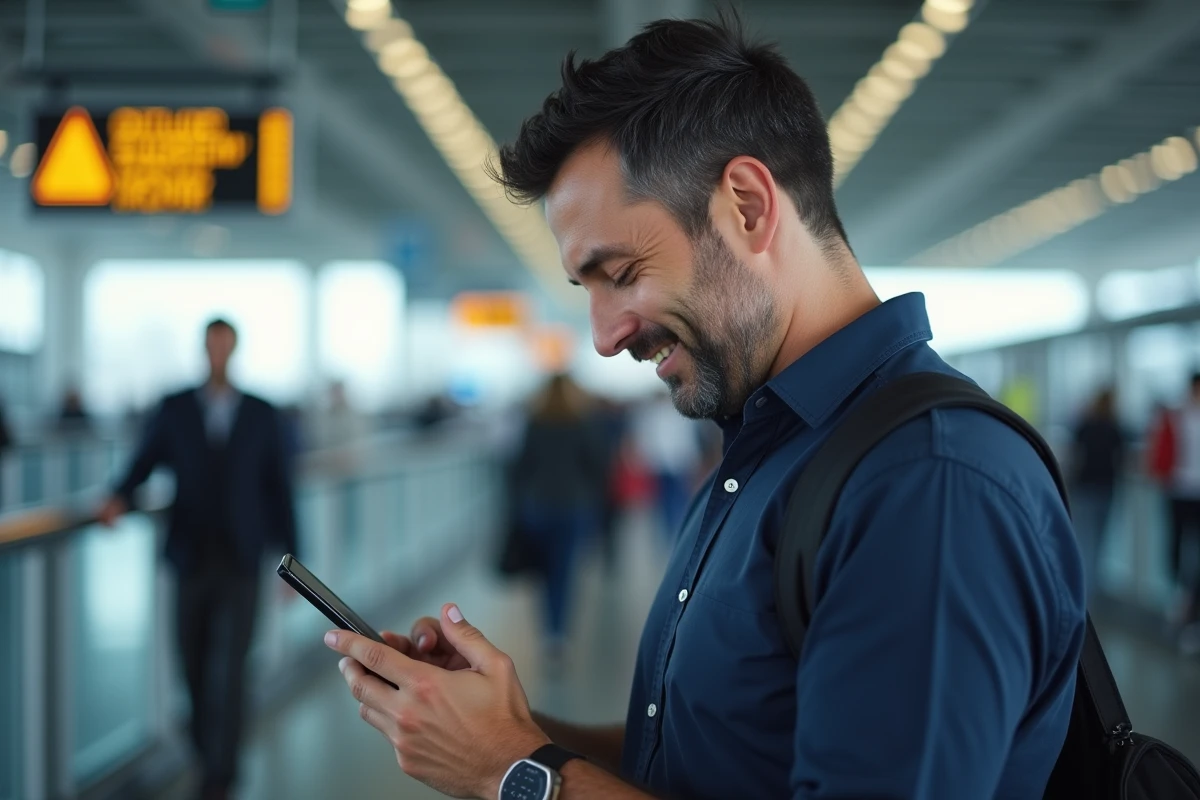 Homme vérifiant son smartphone à l