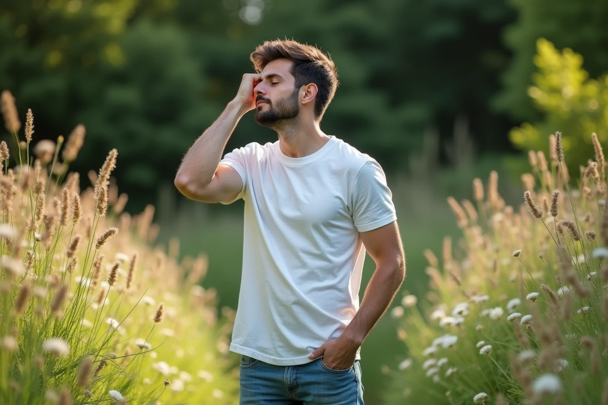 Jeune homme dans un jardin en pleine nature en pleine relaxation