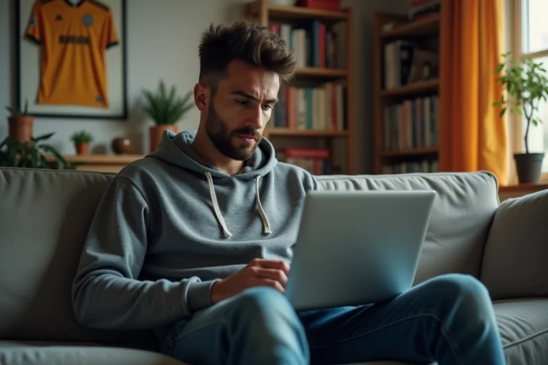 Jeune homme concentré regardant un site de streaming