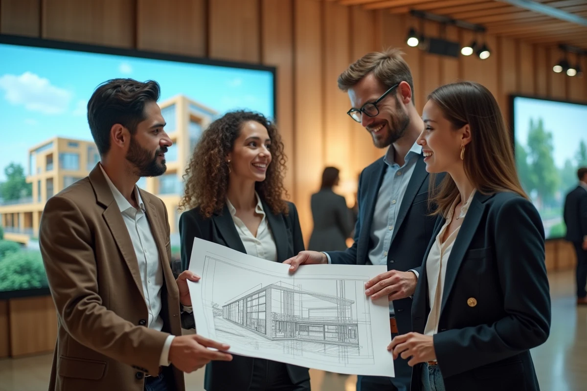 Groupe de jeunes professionnels examinant un plan architectural